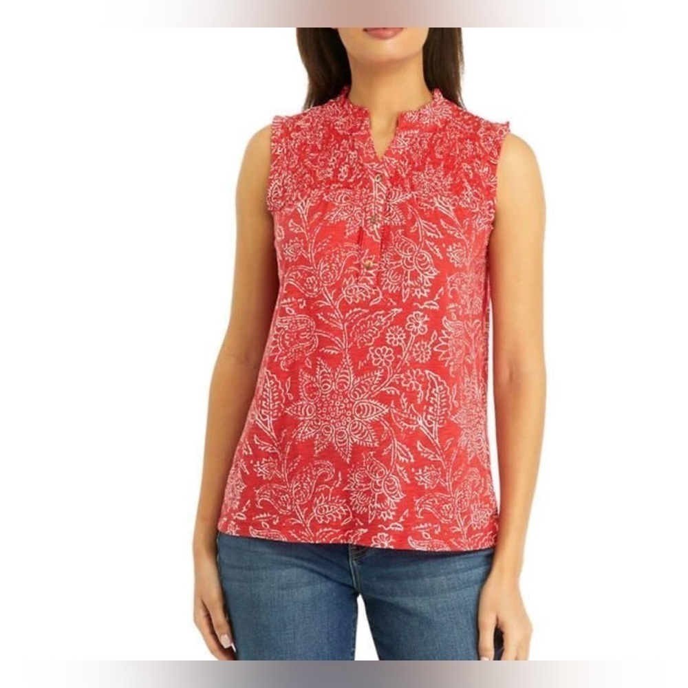 💥Chaus Orange/Red Sleeveless Paisley Blouse M